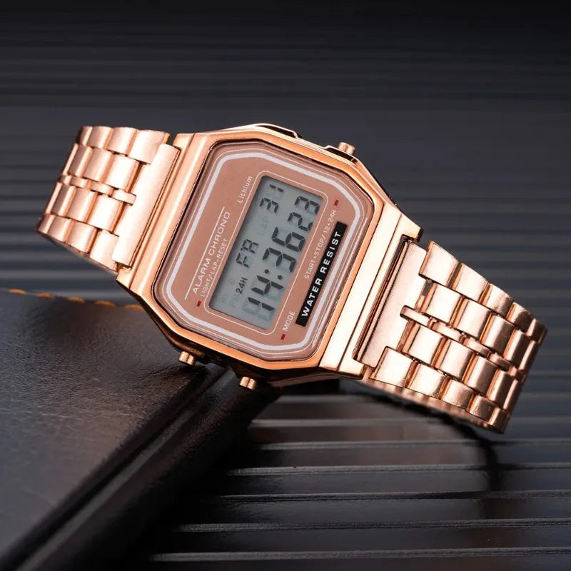Relógio Digital LED — Pulseira em Aço Inoxidável