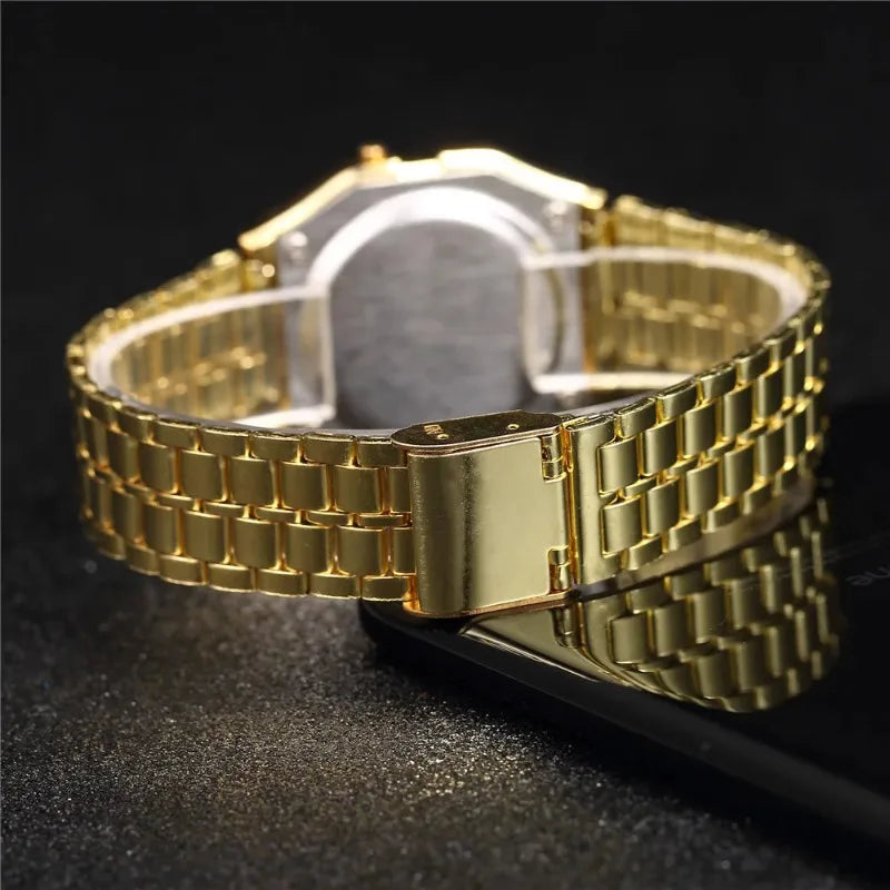 Relógio Digital LED — Pulseira em Aço Inoxidável
